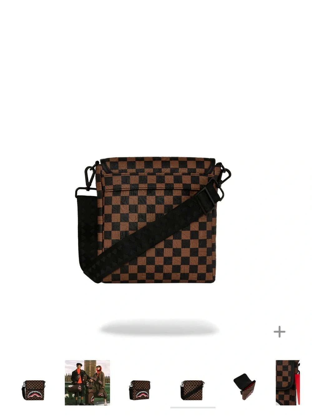 Sprayground Brown and Black Checkered Messenger with Shark Mouth (FIRM PRICE)